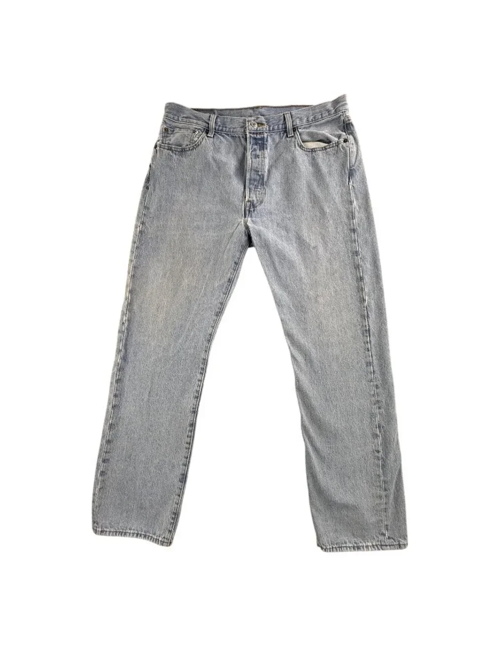 Levis 501 Jeans Mens 36x32 Blue Light Wash Button Fly Straight Leg Denim Western